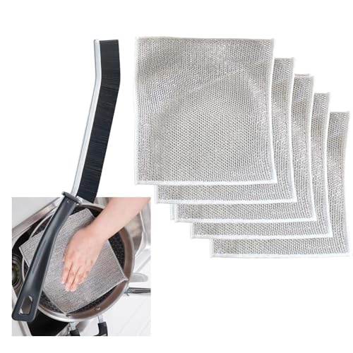 Image of Non-Scratch Wire Dishcloth & Gaps Cleaning Brush, Multipurpose Wire Dishwashing Rags for Wet and Dry, Easy Rinsing, Reusable, Wire Cleaning Cloth for Kitchen, Sinks, Pots, Pans (5)(5 Pack)