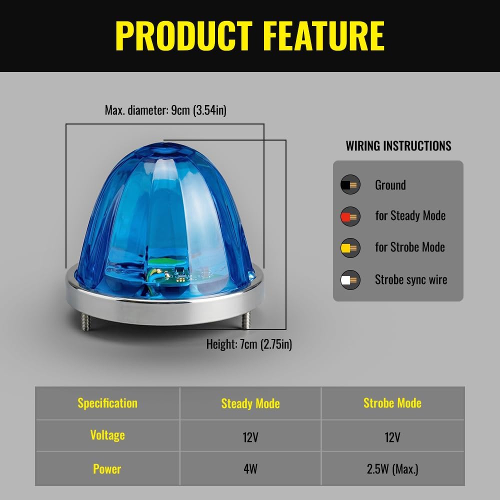 Blue Watermelon Lights LED Side Marker Turn Signal Lights,2PCS Strobe and Constant Clearance Warning Water Melon Lights 12V 24V for Kenworth Freightliner Peterbilt Semi Trucks Trailers RV