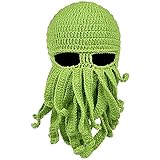 Funny Octopus Hat Full Beard Face Cover Ski Mask Soft Acrylic Winter Helmet Skullcap Balaclava Beanie Green