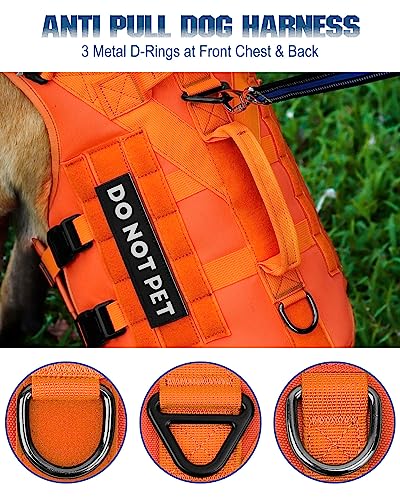 Image of Tactical Dog Harness - PETNANNY Dog Harness Service Dog Vest for Large Breed Dog, Hook and Loop Panel for Service Dog Patchs, Work Dog MOLLE Vest with Handle for Walking Hiking Training(Orange,XL)