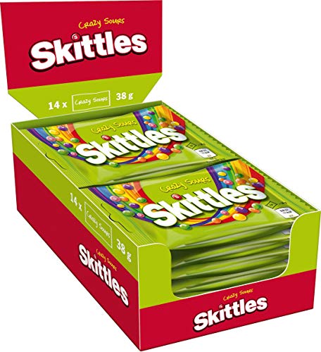 Skittles Süßigkeiten | Halloween Kaubonbons | Crazy Sours | Orange, Limette, Zitrone und weitere Aromen | 14 x 38 | 0,53kg