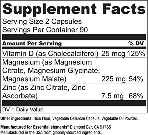 Essential Elements ELE5018 Magnesium & Zinc With Vitamin D3 For Sleep Immune & Bone Support - Magnesium Glycinate, Malate, Citrate 200Mg - Triple Magnesium Supplement thumb #6