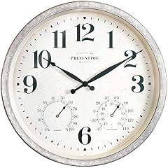 Presentime & Co 16 " Farmhouse in/Outdoor Clock with Thermometer&Hygrometer as All in One Weather
