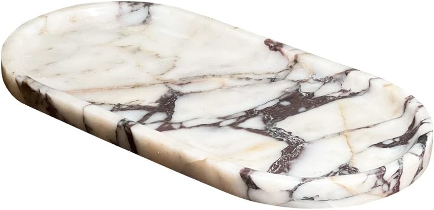 Natural Marble Tray, Coffee Table, Food, Fruit, Paper Cup, Cake Display, Coffee bar, Family Gatherings, Seasonal Holiday Decoration Tray(Viola-oval-11 x5 x0.7)