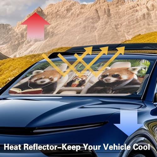 Image of Windshield Sun Shade Universal Fits Cars, SUVs, Trucks, Cute Red Panda Drive Sunshade, Keeps Your Vehicle Cool Blocks UV Rays Car Accessories for Summer, (66.53x34.44 Inches)