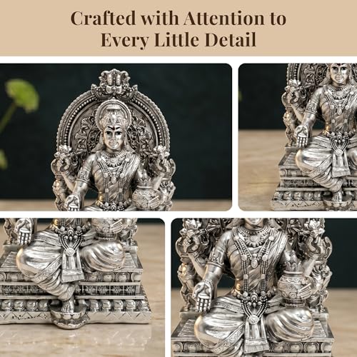 Image of Silver Plated Lakshmi Devi Idol Goddess Lakshmi showpiece for Home Temple | Pooja Room | Office Decor | Diwali Decoration | Wealth Prosperity Gift Item | Figurine | Mahalakshmi Statue