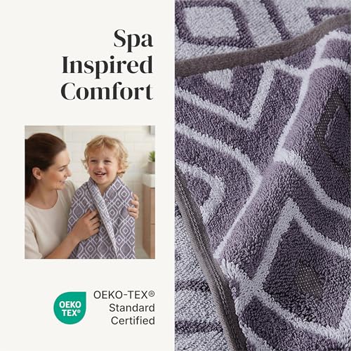 Image of Modern Threads 6 Piece Bath Towel Set - Bathroom Set with 2 Bath Towels, 2 Hand Towels, and 2 Wash Cloths - 100% Cotton, Super Absorbent & Extra Soft - Reversible Classic Diamond (Purple)