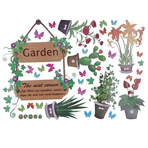 1Eway Plants and Flowers Wall Stickers, Removable PVC Wall Paper Mural