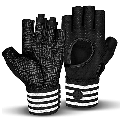 Moreok Workout Gloves For Men/Women- [3/4 Finger] [Curved Open Back] Weight Lifting Gloves With Wrist Wrap Support,Gym Gloves For Weightlifting,Exercise,Training,Pull Ups,Fitness And Rowing-Medium #TOP26