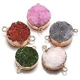 5 piezas naturales redondas de ágata druzy enlaces collar colgantes piedras preciosas encanto conectores chapados en oro para collar pulsera fabricación de joyas (color al azar)
