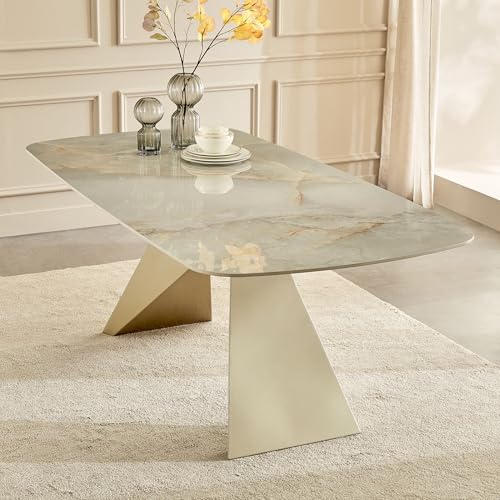 Image of Home Centre | Homeshores Ceramic Top 6-Seater Dining Table | Dining Set for Home | Gold | 1 Year Warranty