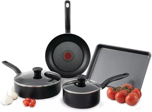T-Fal Simply Cook - Juego de utensilios de cocina de aluminio antiadherente de 6 piezas, color negro