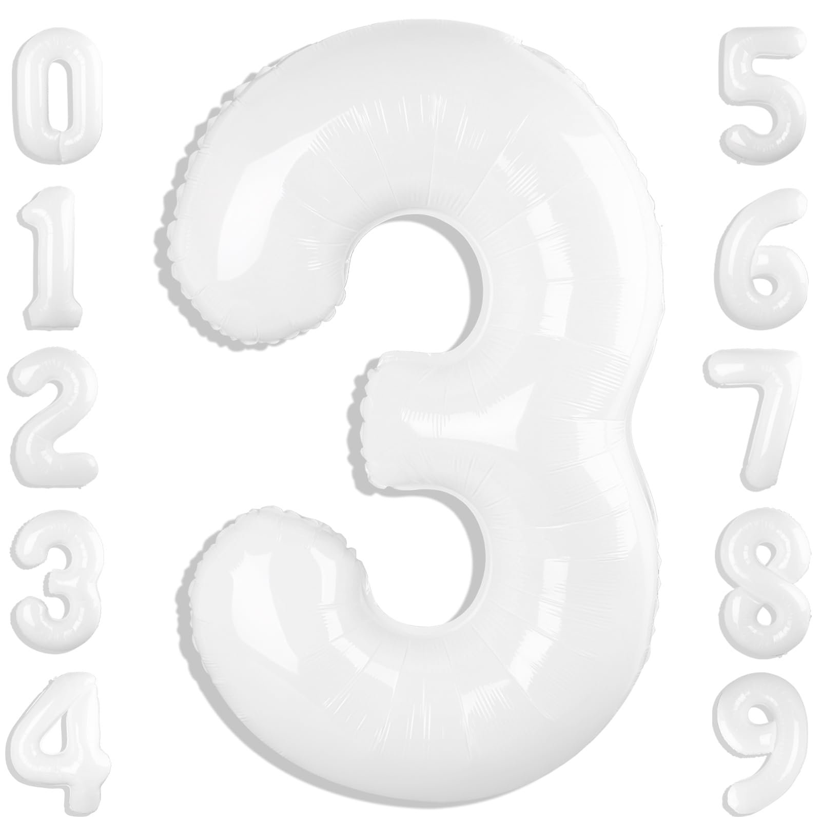 Numbers Balloon 3, 40 Inch Large White Balloon for Three Year Old Birthday Decor, 3 13 30 31 Birthday Party Decorations for Wedding Supplies