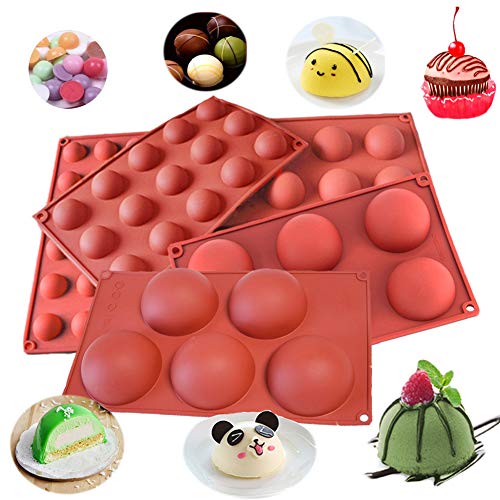 Semicircle Silicone Mold,Shxmlf Half Sphere Chocolate, Candy Gummy Dome Molds Teacake Bakeware Set for Cake Decoration Mousse Jelly Bombe Cupcake Baking Mould (5PACK)