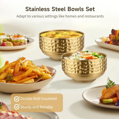 Homaisson Stainless Steel Gold Bowls Set - 4 Pcs Classic Gold Serving Bowls for Homes and Restaurants, Hammered Texture Double Wall Insulated Bowls by Homaisson - Used condition - Image 2