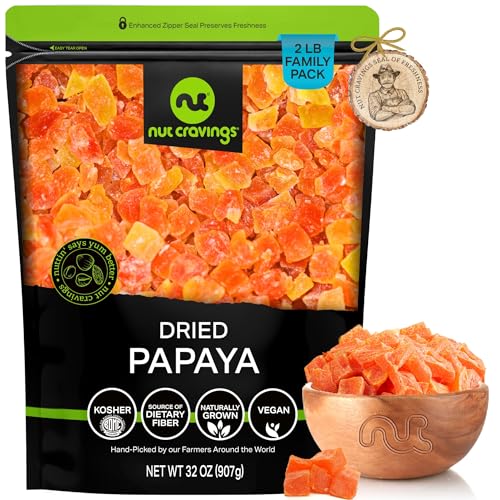 NUT CRAVINGS - Dried Papaya Chunks (32oz, 2 LB) Lightly Sweetened