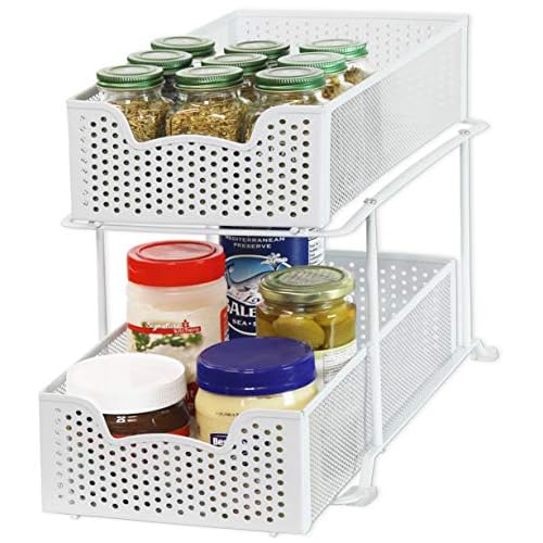 SimpleHouseware 2 Tier Sliding Cabinet Basket Organizer Drawer, White