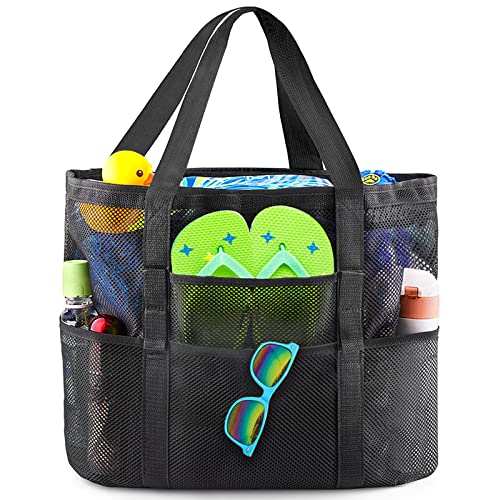 EASYFUN Beach Bag Large Mesh Beach Bag Lightweight Beach Tote with 9...