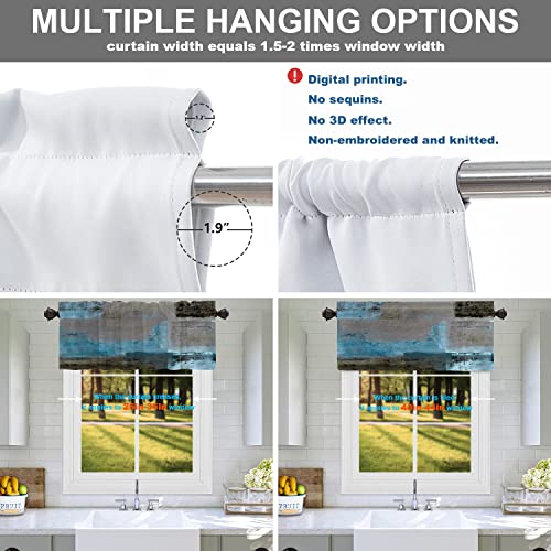 Batmerry Teal Brown Abstract Art Kitchen Valances Half Window Curtain, Blue Painting Black And Gray Abstract Contemporary Gallery Kitchen Valances For Windows Valance For Decor Reducing The Light #TOP4