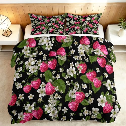 Couette 4 saisons douce et lavable en machine avec imprimé fraises 155x220 - 3