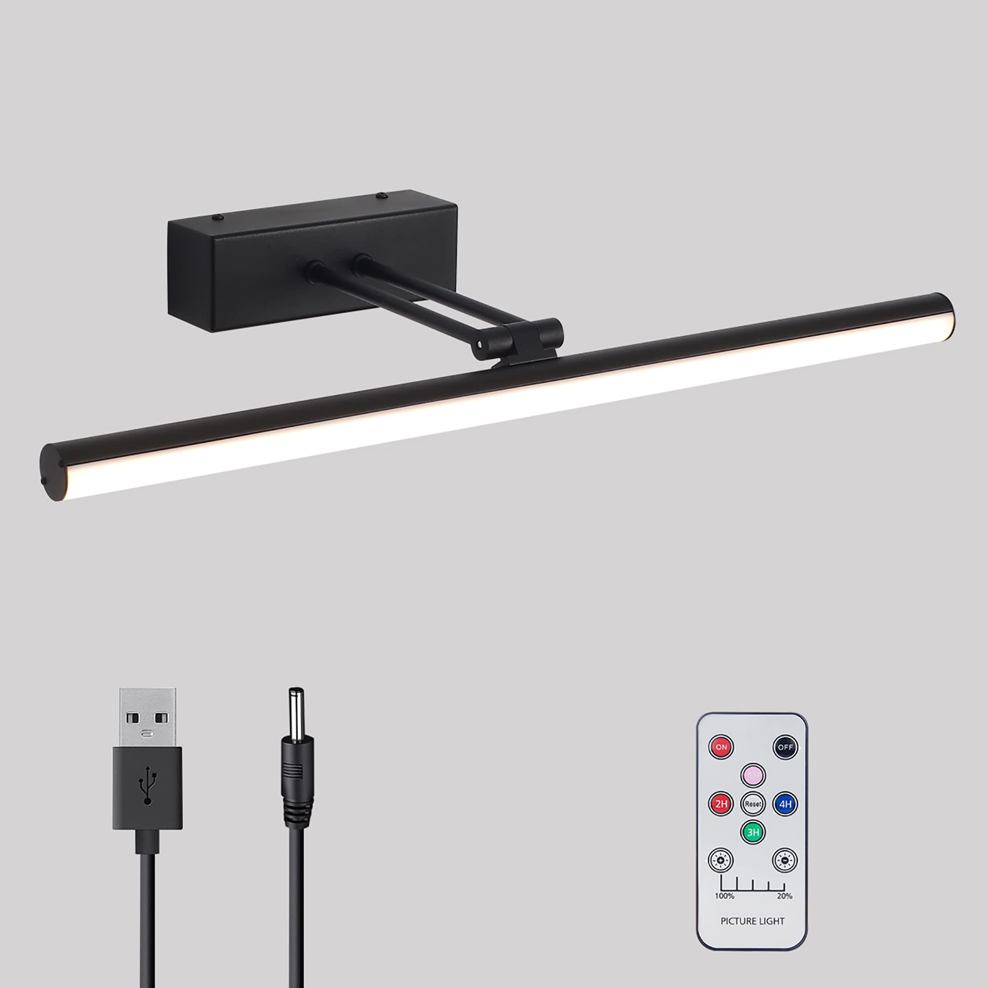 HOWMZON Picture Light,20inches Picture Frame Light, Art Light for Paintings,Rechargeable Picture Light Battery Operated, Picture Lights for Wall(Black)