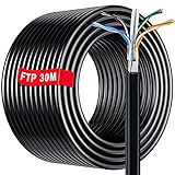 30m Lan Kabel 30 meter Netzwerkkabel 30m Verlegekabel | FTP 23AWG PIMF Abgeschirmtes Gigabit Anti-Jamming Netzwerkkabel Outdoor Indoor Wetterfest | Cat6, CCA, Schwarz, RJ45 Netzwerk Installationskabel