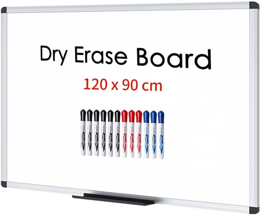 VIZ-PRO Magnetic Dry Erase Board 48 X 36 Inches, Silver Aluminium Frame, with 12-Count Markers