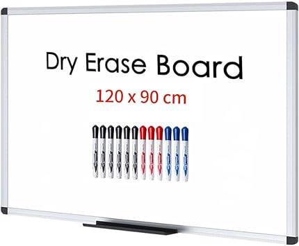 VIZ-PRO Magnetic Dry Erase Board 48 X 36 Inches, Silver Aluminium Frame, with 12-Count Markers