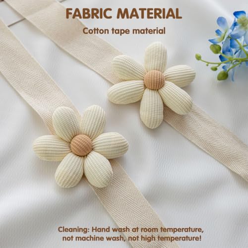 Image of HASTHIP 2Pcs Floral Curtain Tie Backs, Decorative Flower-Shaped Charm Holder Tiebacks with Ribbon, Drape Cute Fresh Style Curtain Accessories for Home Decoration