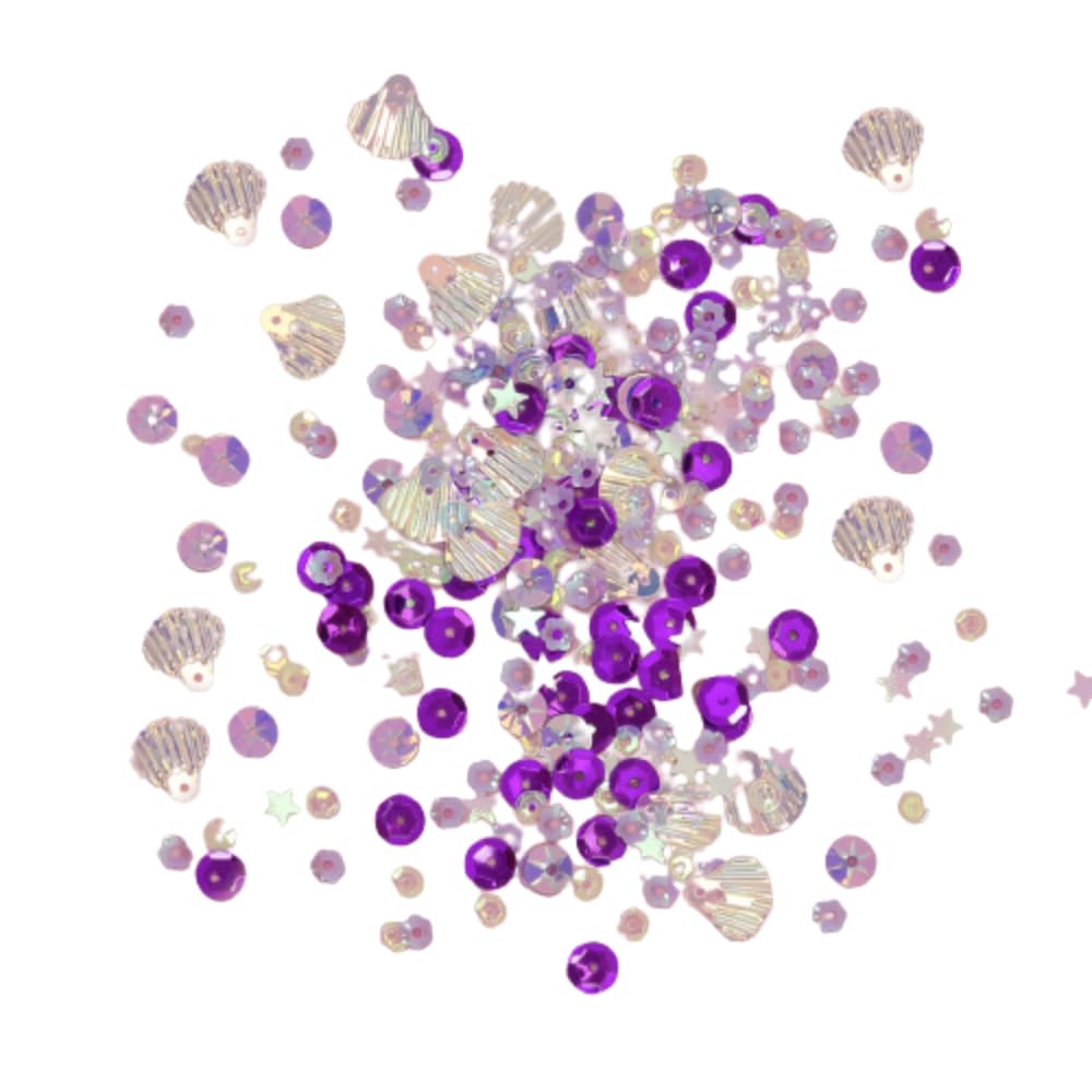 Craftelier - Purple Navy Party Sequins for Crafts, Scrapbooking and Decorations | Shells, Circles and Stars Shapes - Different Sizes | Purple, Lilac and Iridescent Colours