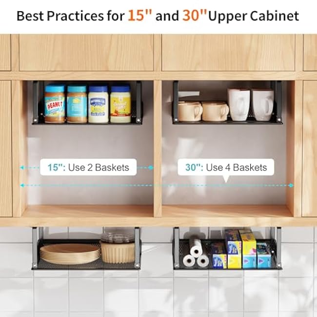 iSPECLE Under Shelf Basket 4 Pack, 15 and 30 Black Strong Adhesive