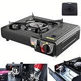 Ageni Camping Gas Portatil de Cocina Hornillo para Cartucho de Gas o Bombona con Potencia de 2200 W y Maletín de Transporte - Color Negro 34x28x13cm