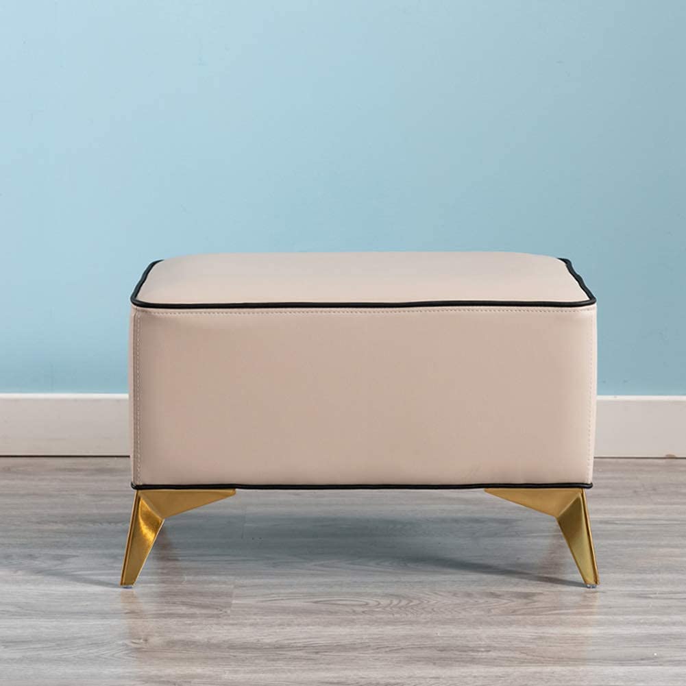 RILOOPFaux Leather Ottoman Bench,Rectangle Foot Stool with Metal Legs,Upholstered Bench Seat,Stool Chair for Dressing Table Bedroom Office Beige/Beige/60 * 40 * 40Cm