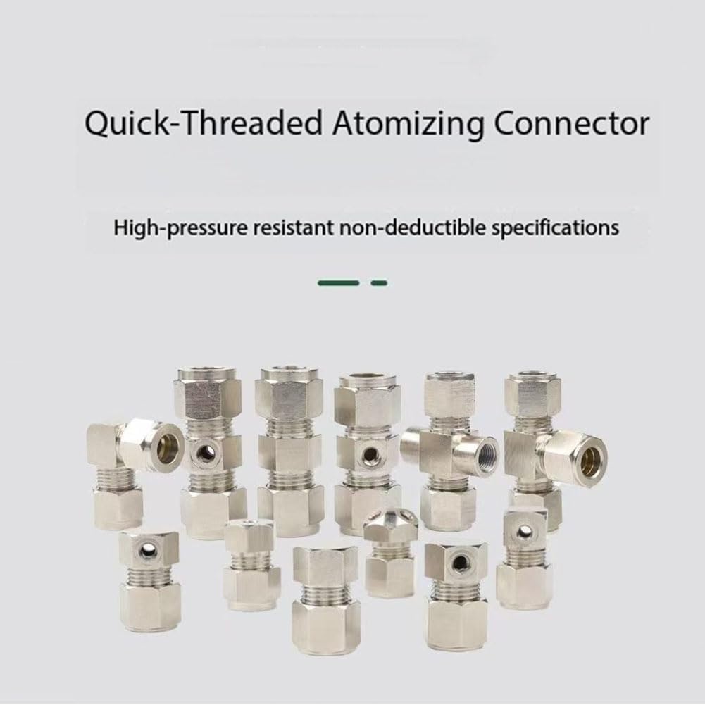 Plating Copper Compression for Misting System 3/8'' Connector, 9.52mm Straight Double Spray Seat Four-Way Connector 5pcs