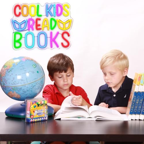 Image of Cool Kids Read Books Neon Sign for Wall Decor, Reading Led Signs for Library, USB Dimmable Neon Lights for Classroom Reading Corner Bedroom Study Room Home Book Club Motivational Wall Art