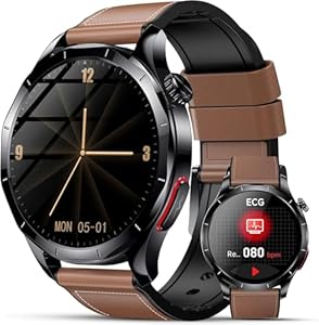 Lgnitek 2026 Neu Smartwatch Herren mit EKG/HRV/ΒΙυτｚυcker/BMI/Harn... 1,43" AMOLED Gesundheitsuhr mit 24H ΒΙυtdrυck SpO2 Apnoe Schlafmonitor SOS-Notruf Fitnessuhr Android/iOS (Braunes Leder)