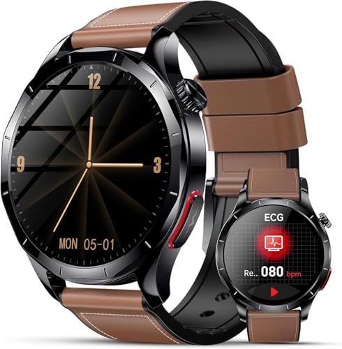 ECG Montre Connectée Homme avec Pressιon artérιelle/HRV/𝐆𝐥𝐲𝐜é𝐦𝐢𝐞/Acide Urique/IMC, 1,43" AMOLED Smartwatch avec Fréquence Cardiaque/Sommeil/SpO2/Apnée,Fonction SOS, IP68 pour Android iOS