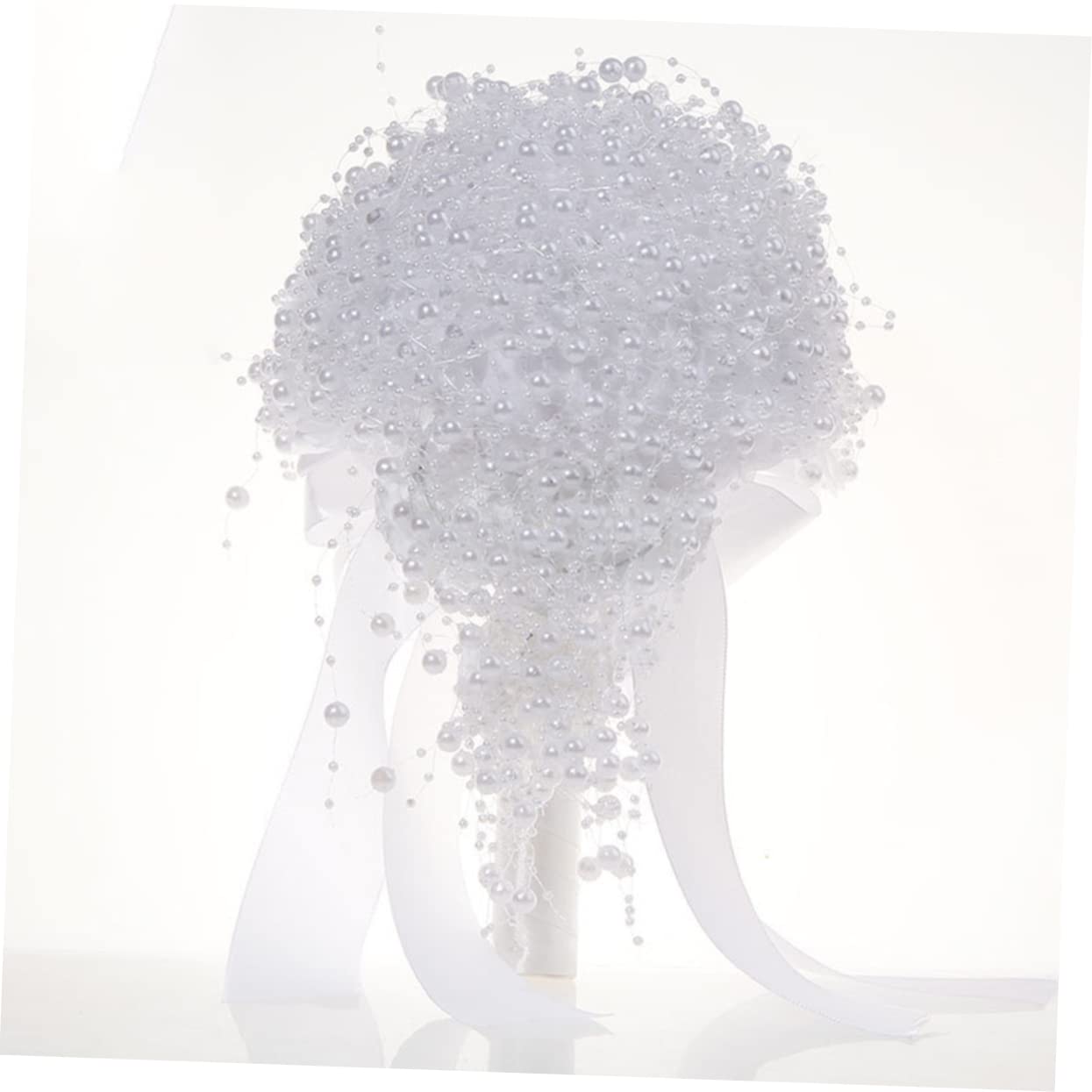 Ciieeo Bouquet Sposa Matrimonio in Perle Artificiali Bianco | Celebrazioni Nuziali e Feste, Elegante Composizione da Portare, Idea Scenica per Sposa