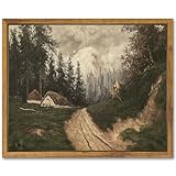 SHENIFY Vintage Village Framed Canvas Wall Art Classical Landscape Road Prints Farmhouse Kitchen Office Decor - 8x10in Natural Framed