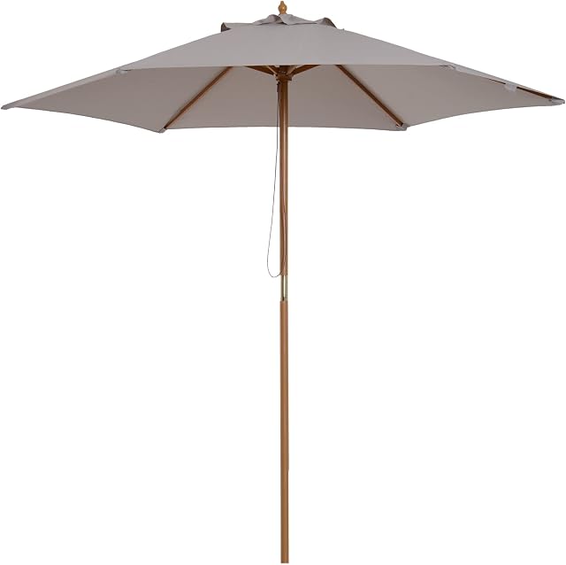 Outsunny 2.5m Wood Garden Parasol Sun Shade Patio Outdoor Wooden Umbrella Canopy Grey