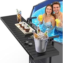 Pool Bar for Above Ground Pools, Stable Poolside Drink & Snack Table Supports Up to 110 lbs, Large Heavy-Duty Metal Poolside Bar Fits 4.4 Rails for Framed Round & Oval Pools, Ideal for Pool Parties