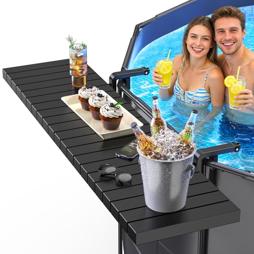 Pool Bar, Hyperzoo Swim-Up Above Ground Poolside Bar, Upgrade Your Pool Experience, Fits ≤4.4” Top Rail, 49×9.6 Rust-Free ABS Table Holds 110 lbs, Poolside Table for Round Frame Swimming Pools