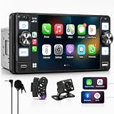 JAUNACE Single Din Car Stereo - Car Radio with Wireless Apple CarPlay Android Auto,HD Touchscreen Radio with Bluetooth 5.2，1080P Backup Camera, Mirror Link,GPS, FM, USB/Type-C Fast Charging, EQ, SWC