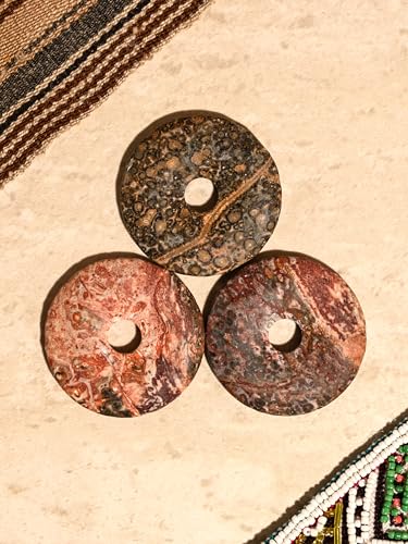 Pi Stone Pendant - Leopard Skin Jasper - Polished Donut Stone for Meditation, Energy Work & Spiritual Practice - Natural Crystal Gemstone