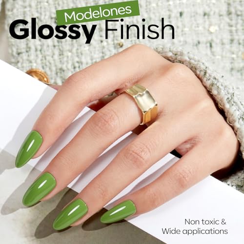 Image of modelones Green Gel Polish Olive Green Gel Nail Polish Pistachio Nail Polish Spring Summer Soak Off LED Nail Art DIY Nail Manicure 15ML