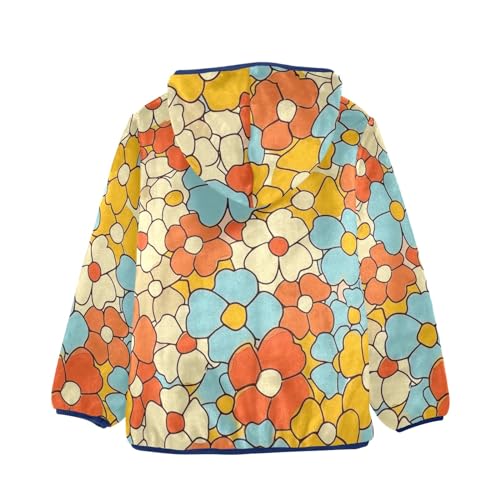 Boys Girls Fleece Jacket Blue Yellow Flowers Print Kids Warm Hooded Outwear Coat2