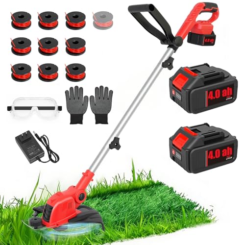 21V Electric Weed Wacker & Lawn Edger, Cordless Weed Eater with 2x4.0Ah Battery Powered, 12' Auto...