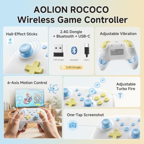 Image of Aolion gaming ROCOCO Cute Pastel Wireless Controller for Switch and PC