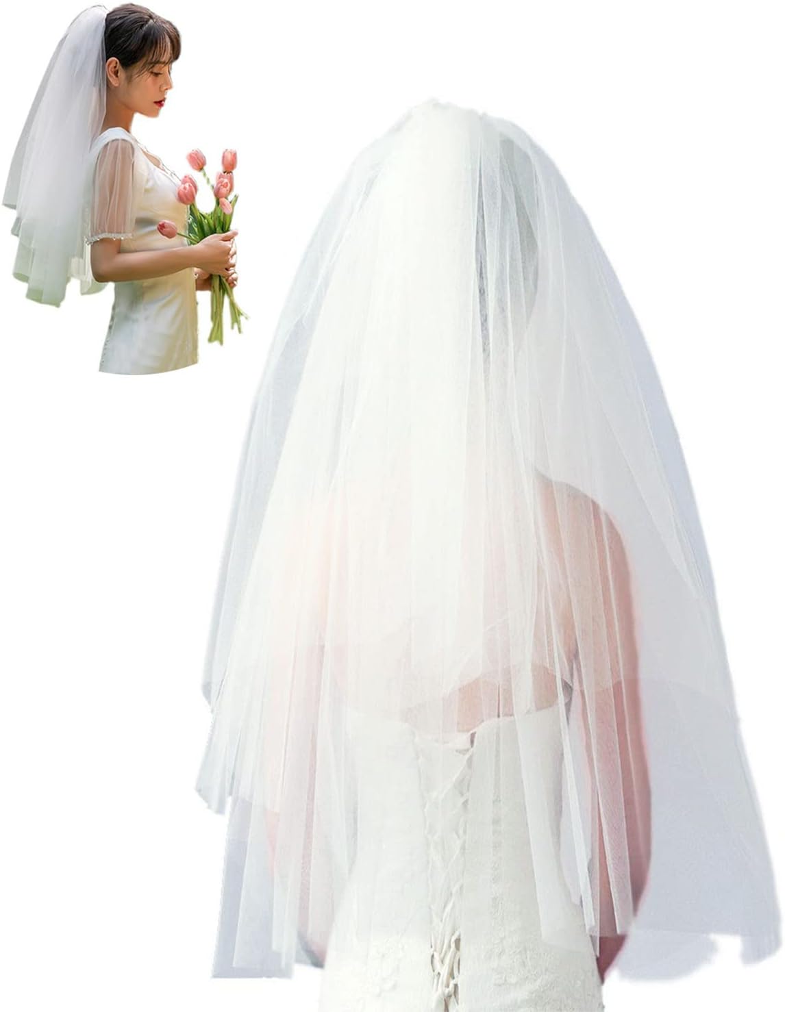 Yffsfdc ベール ヴェール レディース ウエディングベール ヘアアクセサリー 二段ベール 花嫁ベール レースのベール ウエディングドレスの飾り用品 結婚式 花嫁 22新作モデル