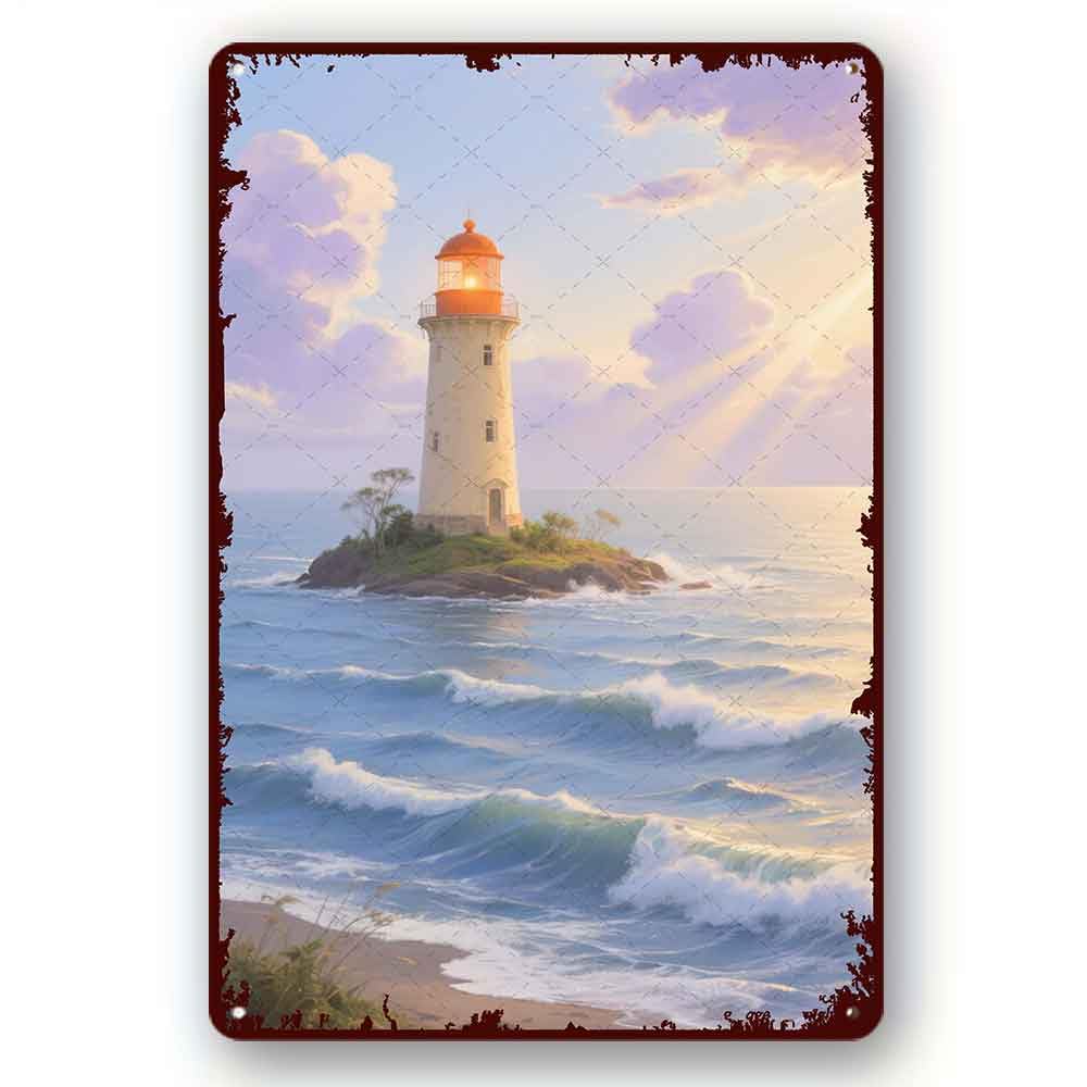 peiyeety Funny Retro Tin Sign Lighthouse in the storm Vintage Metal Tin Sign Poster Wall Farm Yard Club Vintage Bar Wall Decor 8x12 Inch